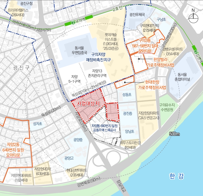 ▲광진구 자양2동 681번지 일대 모아타운 위치도. (사진제공=서울시)