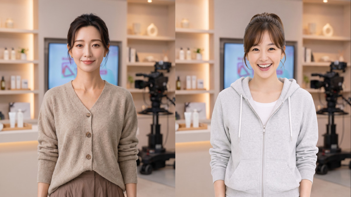 ▲사진 좌측부터 공영홈쇼핑의 AI모델인 ‘공영희’와 ‘영언니’. (사진제공=공영홈쇼핑)