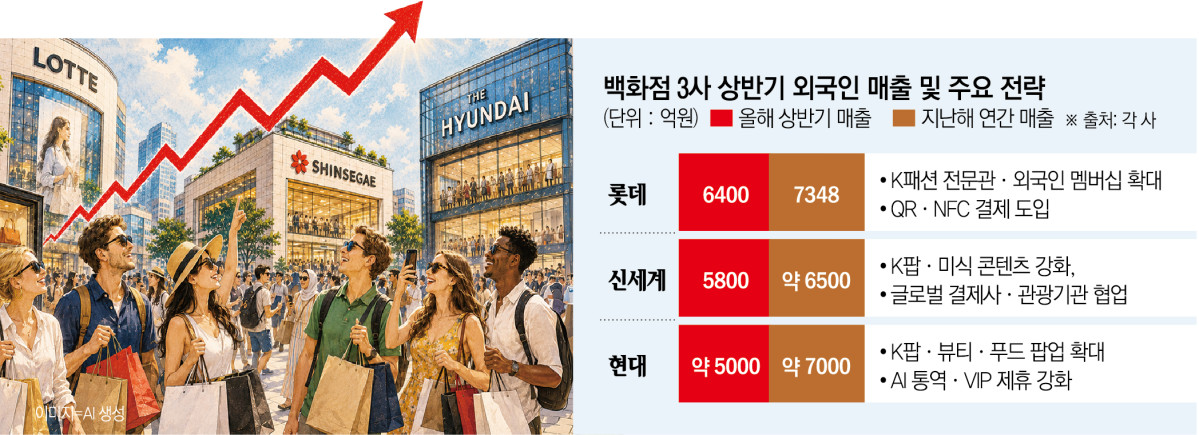 ▲백화점 3사 외국인 매출 및 주요 전략 (이투데이 그래픽팀=신미영 기자)