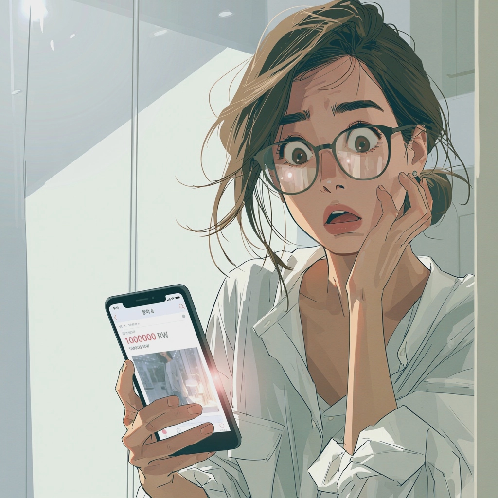 ▲중고품 판매가격을 너무 저렴하게 잘못 기재한 사실을 뒤늦게 알고 놀란 판매자의 모습을 그려달라고 했다. (미드저니)