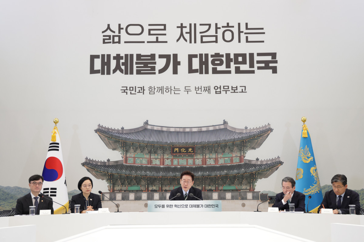 ▲이재명 대통령이 16일 청와대 영빈관에서 열린 과기부, 방미통위, 개보위 등에 대한 부처 업무보고에서 발언하고 있다. 2026.7.16 [청와대통신사진기자단]