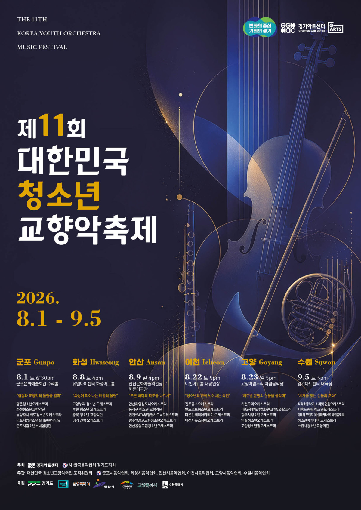 ▲경기아트센터가 주최하는 '제11회 대한민국청소년교향악축제'가 8월 1일 군포를 시작으로 9월 5일 수원까지 경기도 6개 도시에서 열린다. (경기아트센터)