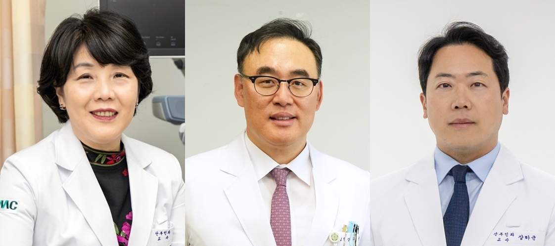 ▲(왼쪽부터) 이대서울병원 산부인과 부인암센터 문혜성·주웅·장하균 교수 (사진제공=이대서울병원)