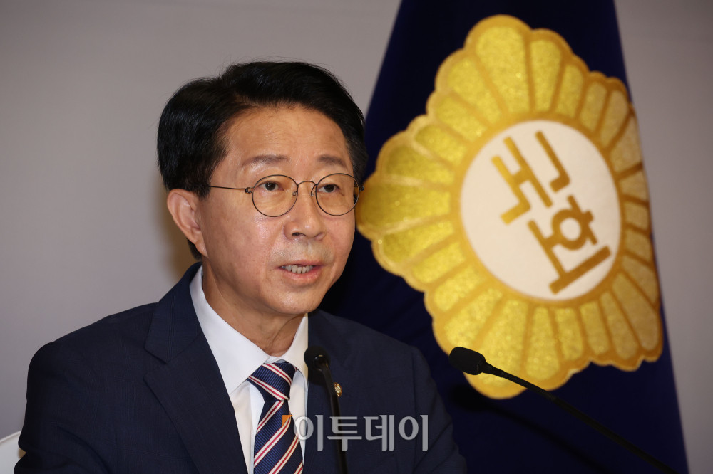 ▲조정식 국회의장이 28일 서울 여의도 국회 사랑재에서 취임 후 첫 기자간담회를 하고 있다. 고이란 기자 photoeran@