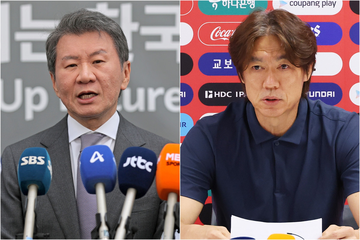 ▲정몽규 전 대한축구협회장(왼쪽)과 홍명보 전 축구대표팀 감독. (연합뉴스)