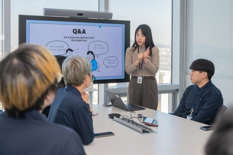 ▲쿠팡 포용경영팀 직원들이 장애인 대상 ‘AI 데이터 품질 검증’ 직무 운영을 위한 회의를 진행하고 있다. (사진제공=쿠팡)
