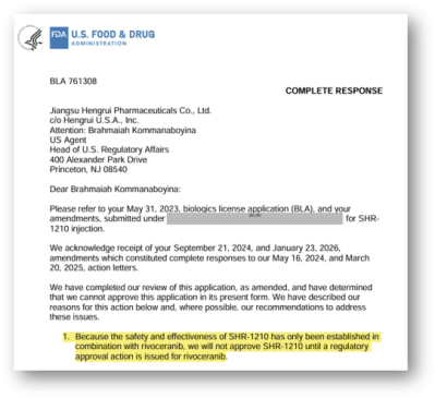 항서도, 간암 1차 '캄렐리주맙' FDA CRL "내용 보니.."
