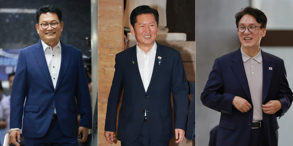 ▲더불어민주당 송영길·정청래 당 대표 후보가 31일 국회에서 열린 비공개 의원총회에, 민주당 김민석 후보는 같은 날 국회에서 열린 본회의에 각각 참석하고 있다. (연합뉴스)