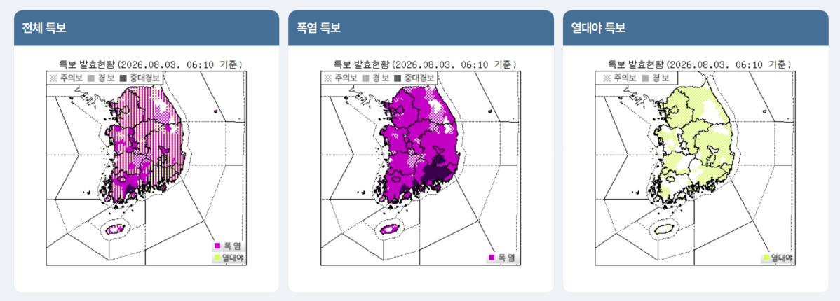 ▲월요일도 펄펄 끓는다…한낮 39도 '폭염중대경보' [날씨] (출처=기상청 날씨누리)