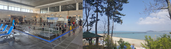 ▲전남광주통합특별시 워케이션 운영. 완도해양치유센터(사진 왼쪽), 함평 돌머리캠핑장 전경. (사진제공=전남광주시청)