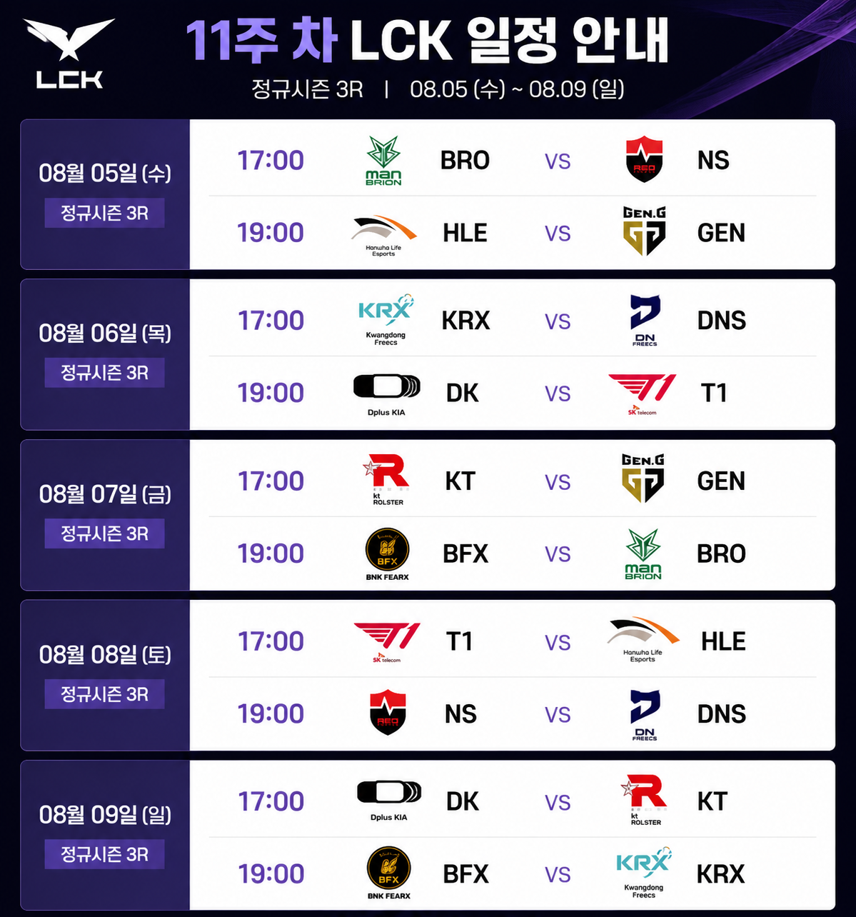 ▲11주 차 LCK 일정. (사진=챗GPT AI 생성)
