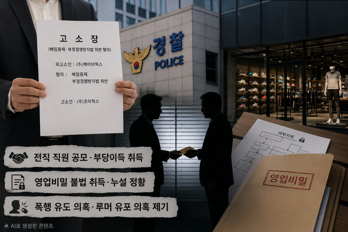 ▲글로벌 스포츠 브랜드 ‘호카’의 국내 총판사 조이웍스가 경쟁업체 케이브웍스를 배임증재와 부정경쟁방지법 위반 혐의로 경찰에 고소했다. (사진=AI 생성)