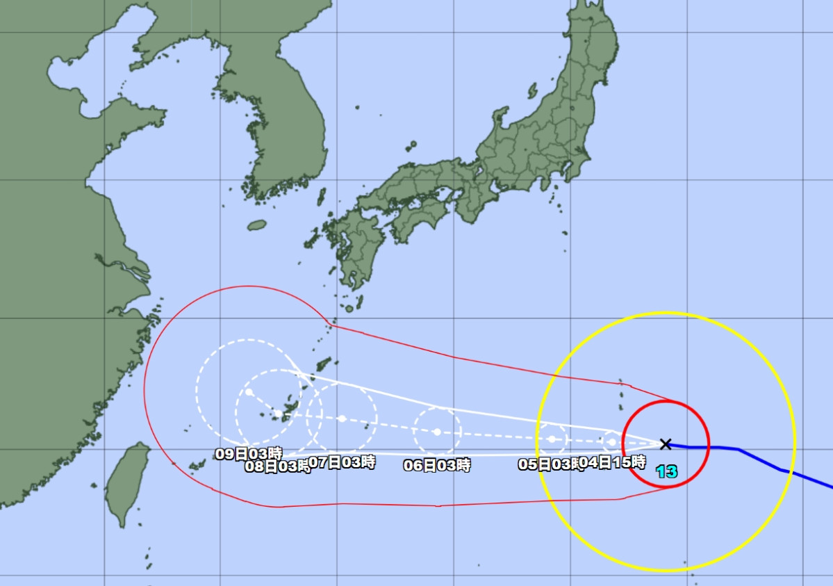 ▲제13호 태풍 '돌핀' 예상 경로 (출처=일본 기상청 캡처)