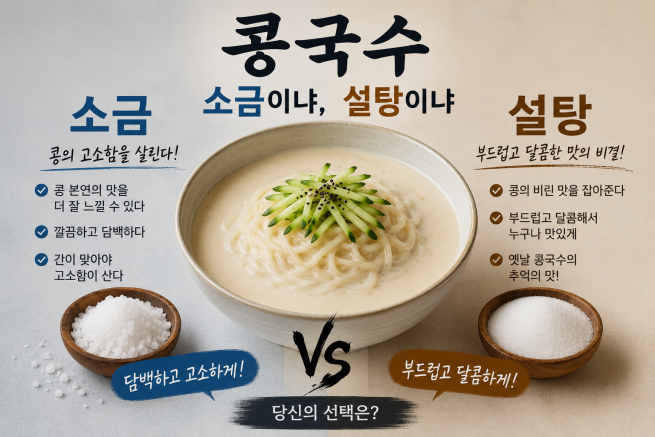 ▲‘소금이냐, 설탕이냐’ 취향에 따라 즐기는 콩국수. (제공=자생한방병원, Chat GPT 생성)
