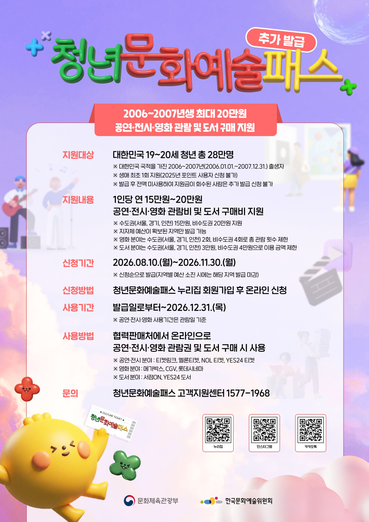 ▲청년 문화예술 패스 추가발급 관련 안내문 (자료제공=문체부)