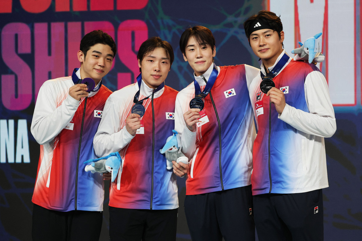 ▲7월 세계선수권대회 단체전 준우승 당시 오상욱(오른쪽부터), 도경동, 박상원, 황희근. (로이터연합뉴스)