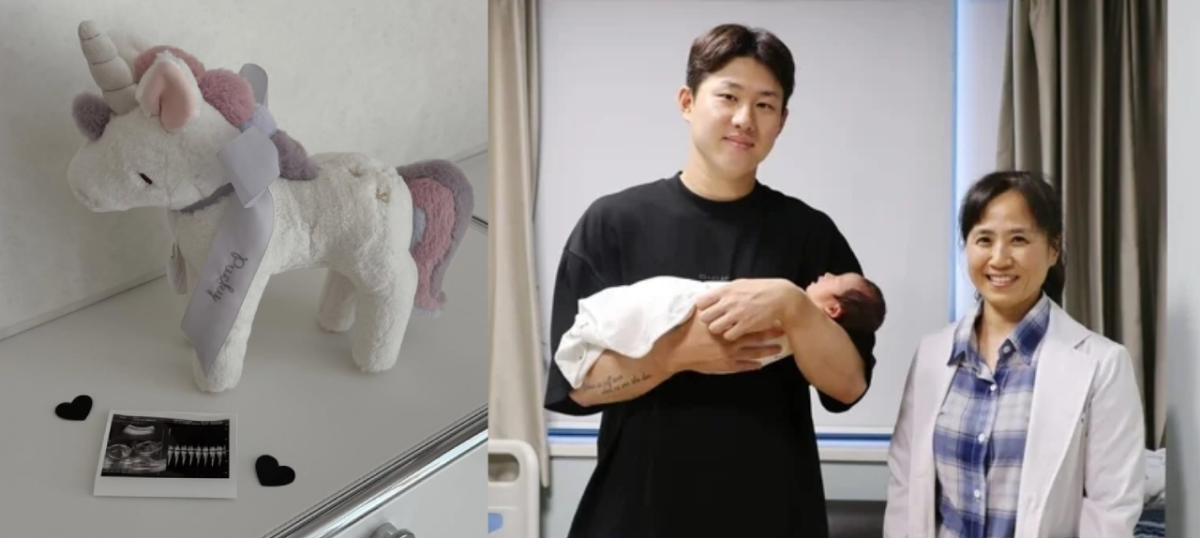 ▲최원준 kt 위즈 선수(왼쪽)와 장지현 분당차여성병원 산부인과 교수. (출처=최원준 SNS 캡처, 분당차여성병원 제공)