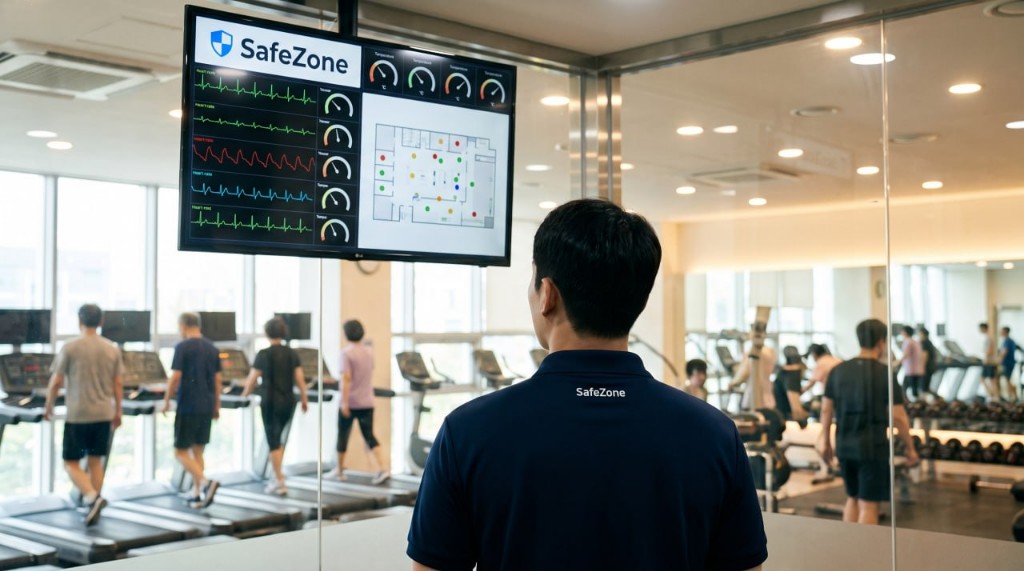 ▲동의과학대학교 헬스케어존에 SAFE ZONE 시스템을 적용인증하고 있다 (사진제공=DIT동의학대학)