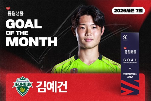 ▲K리그 7월 이달의 골 수상자인 전북 김예건.