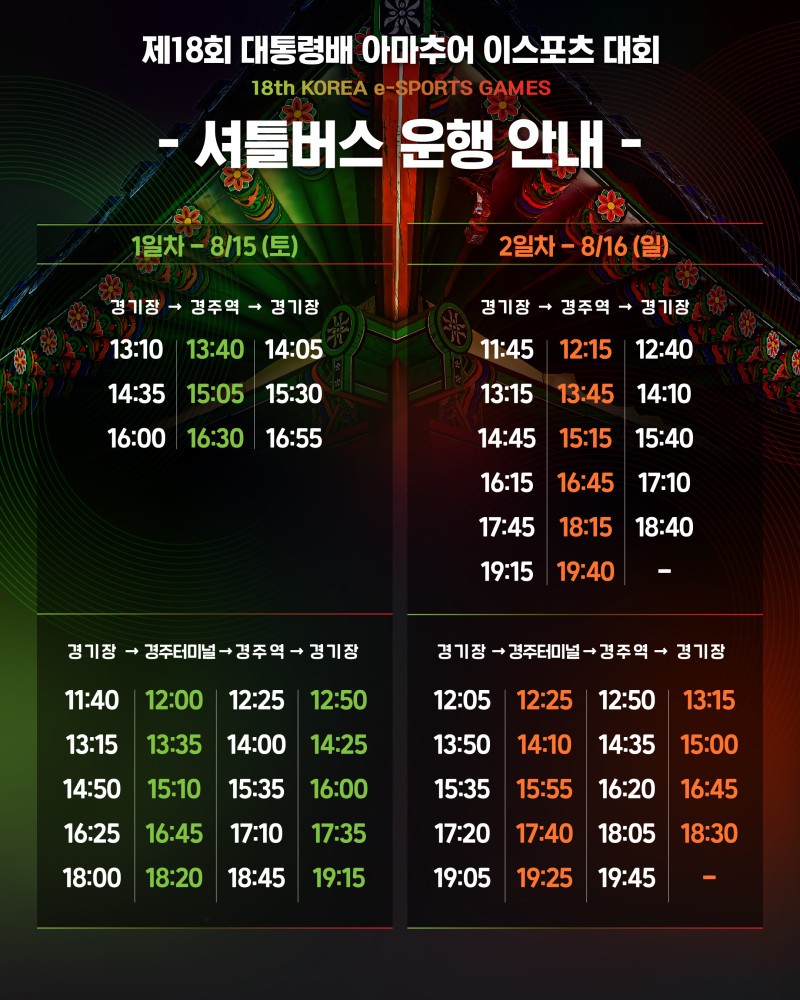 ▲제18회 대통령배 아마주처 이스포츠 대회. 셔틀버스 운행 안내. (사진제공=한국e스포츠협회)