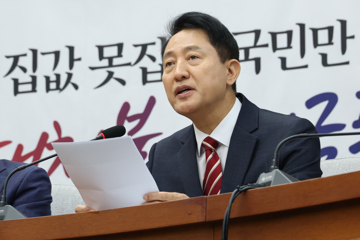 ▲오세훈 서울시장이 14일 국회에서 열린 국민의힘 원내대책회의에서 발언하고 있다. (연합뉴스)