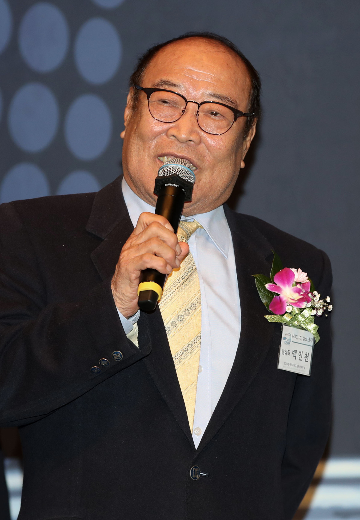 ▲서울 서초구 엘타워에서 열린 2019 제7회 한국프로야구 은퇴선수의 날 시상식에서 백인천 전 감독이 인사말을 하고 있다. (뉴시스)