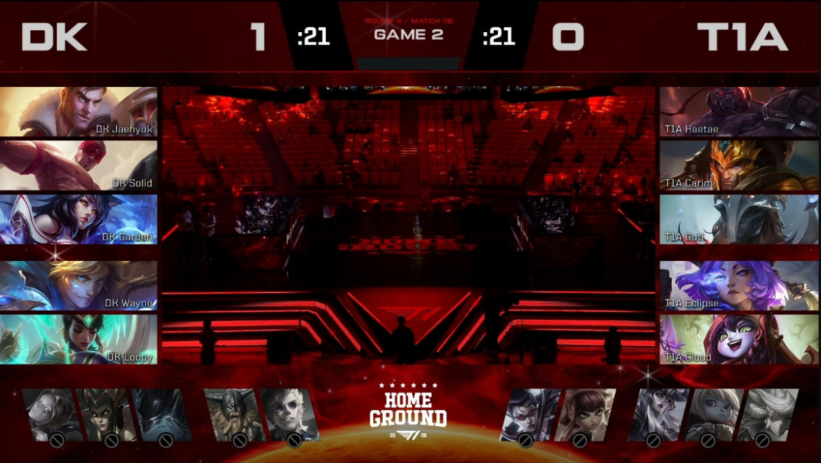▲14일 2026 LCK CL T1A vs DK 2세트 챔피언 선택 장면. (출처=SOOP 't1esports' 중계 화면 캡처)