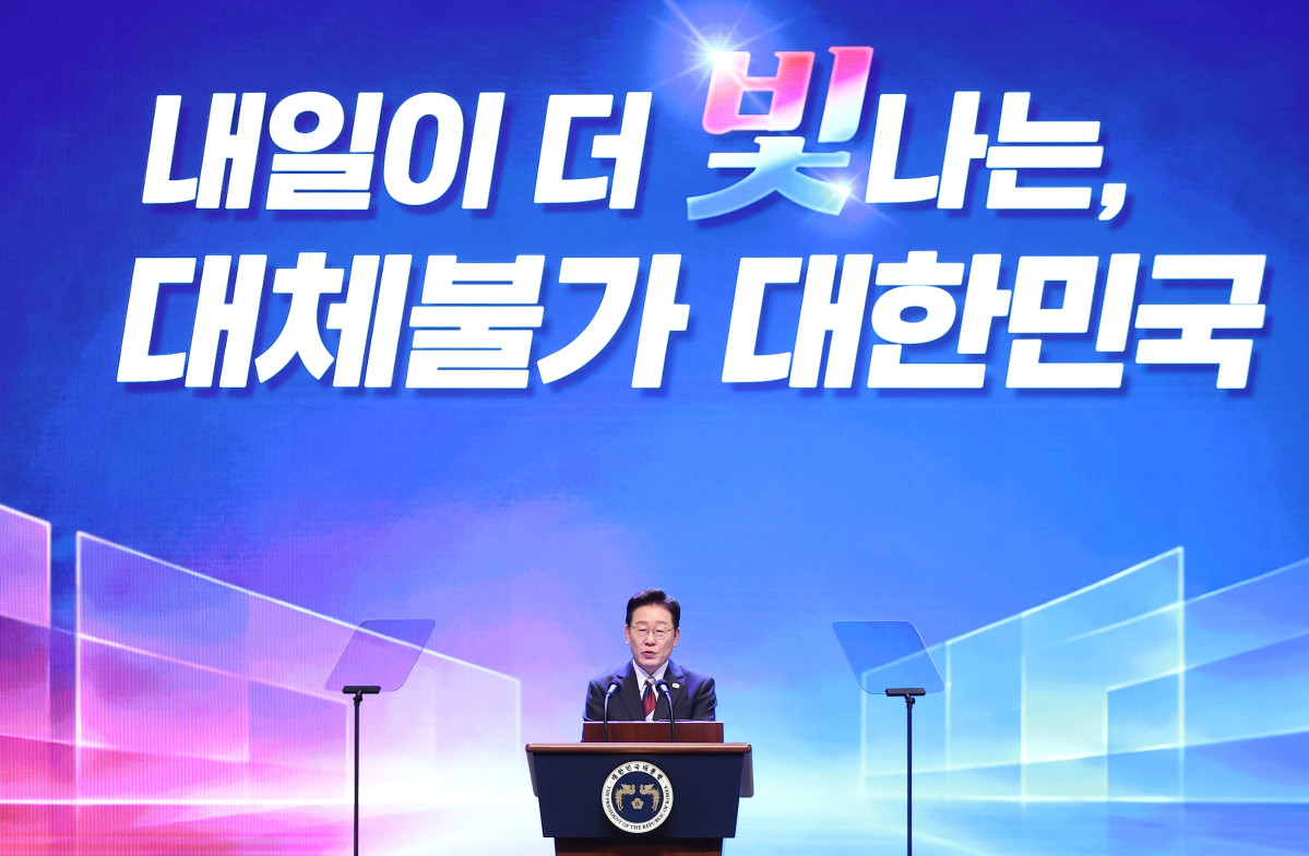▲이재명 대통령이 15일 서울 종로구 세종문화회관에서 열린 제81주년 광복절 경축식에서 경축사를 하고 있다. (연합뉴스)