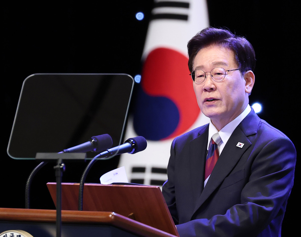 ▲이재명 대통령이 15일 서울 종로구 세종문화회관에서 열린 제81주년 광복절 경축식에서 경축사를 하고 있다. (연합뉴스)