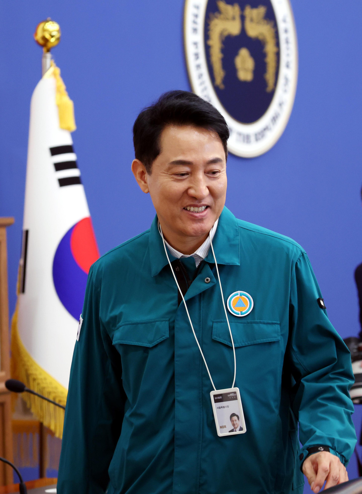 ▲오세훈 서울시장이 18일 청와대에서 열린 제1회 을지국무회의에 입장하고 있다. 2026.08.18. (뉴시스)