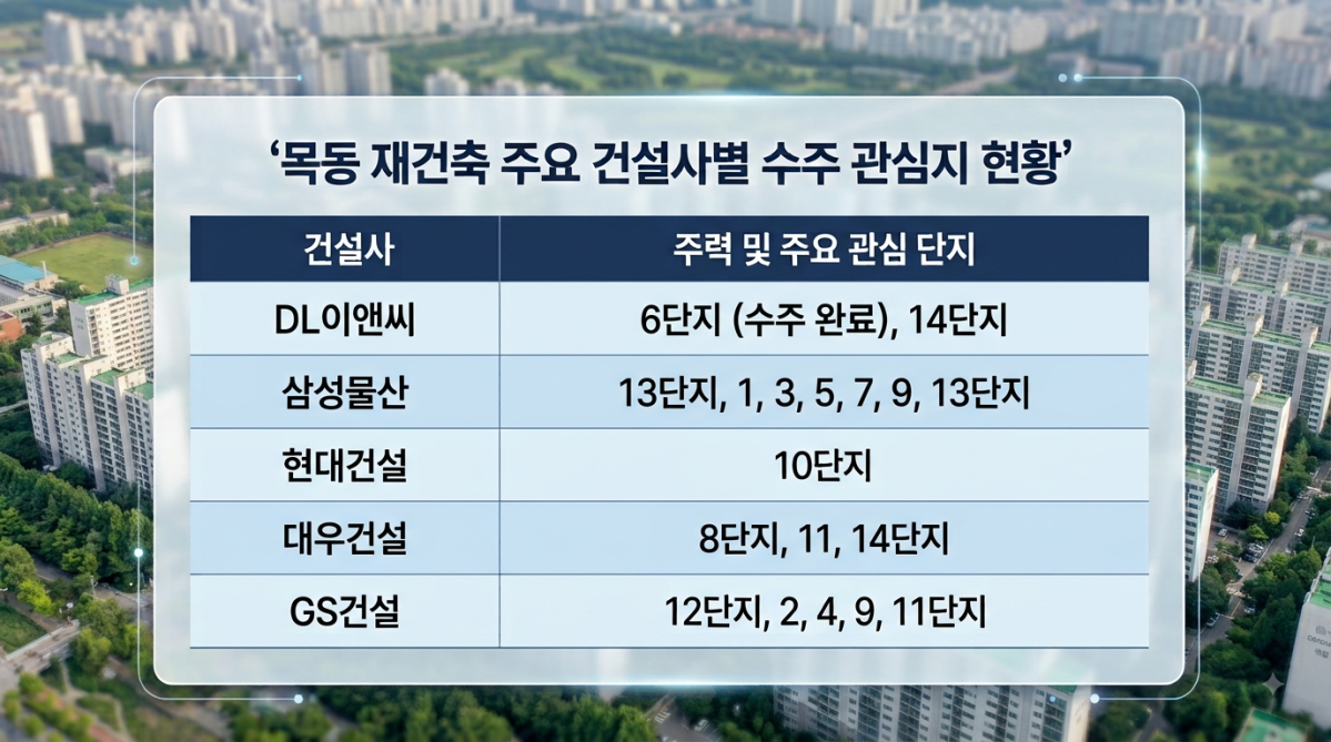 ▲대형건설사 5곳의 목동 신시가지 1~14단지 재건축 수주 관심지 현황 (사진=AI 생성)