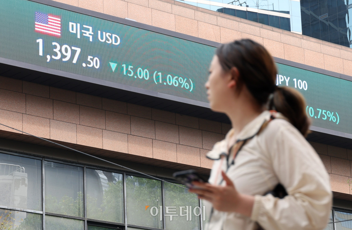 ▲원·달러 환율이 약 11개월 만에 1400원선 아래로 내려서며 1300원대로 복귀한 19일 서울 중구 명동의 한 환전소에 환율이 표시돼 있다. 이날 원·달러 환율은 주간 거래 종가(오후 3시 30분) 기준 전 거래일보다 14.1원 내린 1397.7원을 기록했다. 고이란 기자 photoeran@