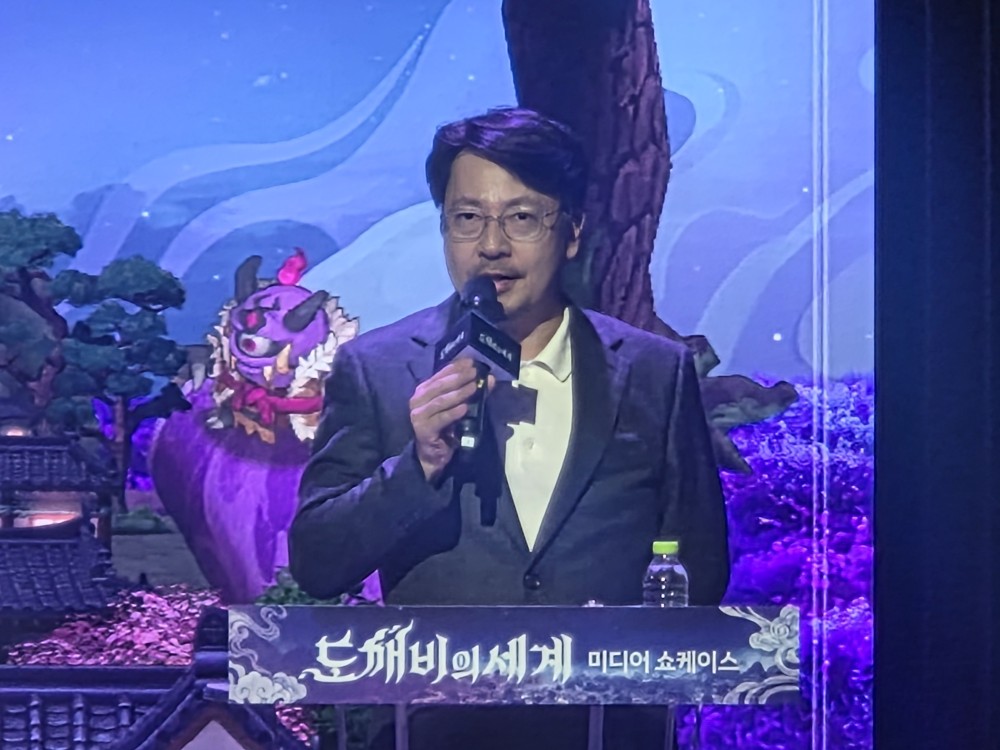 ▲이시우 카카오게임즈 공동대표가 20일 서울 중구 한국의집에서 열린 ‘도깨비의세계’ 미디어 쇼케이스에서 인사말을 하고 있다. 신수용 기자 a11@