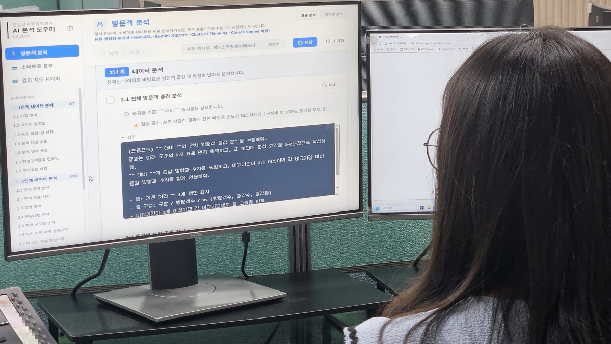 ▲전남광주통합특별시 공무원이 자체 개발한 ‘AI 분석도우미’를 활용해 데이터를 분석하고 있다. (사진제공=전남광주특별시)