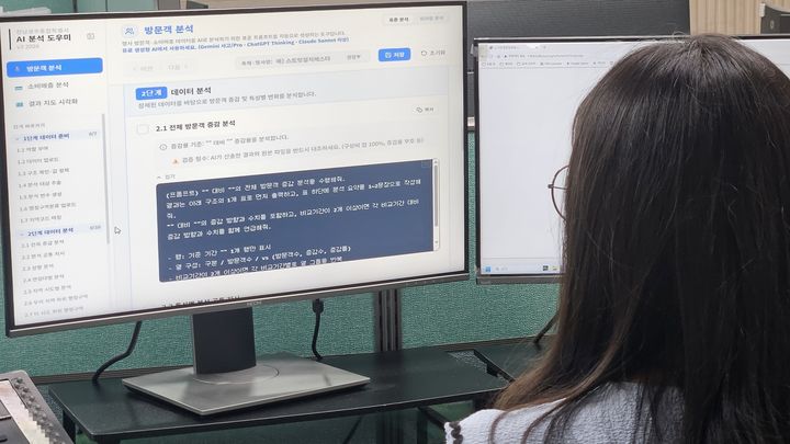 ▲전남광주통합특별시가 자체 개발한 'AI 분석 도우미' 활용 모습. 일선 현장 공무원이 직접 데이터를 분석하고 정책을 수립할 수 있도록 돕는 프로그램이다. (전남광주특별시)