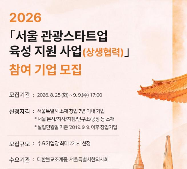 ▲서울 관광스타트업 육성 지원사업 참여기업 모집 포스터. (자료제공=서울시)