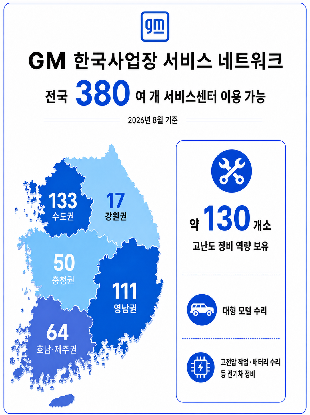 ▲GM 한국사업장 서비스 네트워크 운영 현황 인포그래픽. (사진=한국지엠)