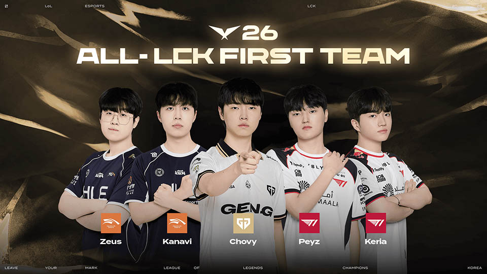 ▲2026 올 LCK 퍼스트 팀. (사진제공=라이엇게임즈)