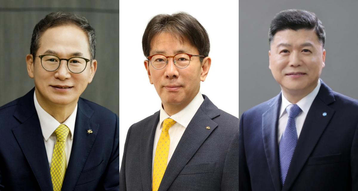 ▲양종희 KB금융지주 회장,(왼쪽부터) 이재근 KB금융지주 글로벌사업부문장, 권광석 전 우리은행장. (사진제공=KB금융/우리은행)