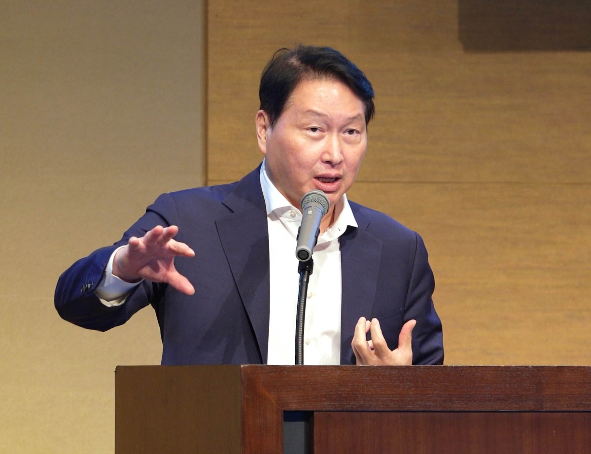 ▲최태원 대한상의 회장이 한일 저출산 대응 교류위원회에서 개회사를 하고 있다. (사진=대한상공회의소)