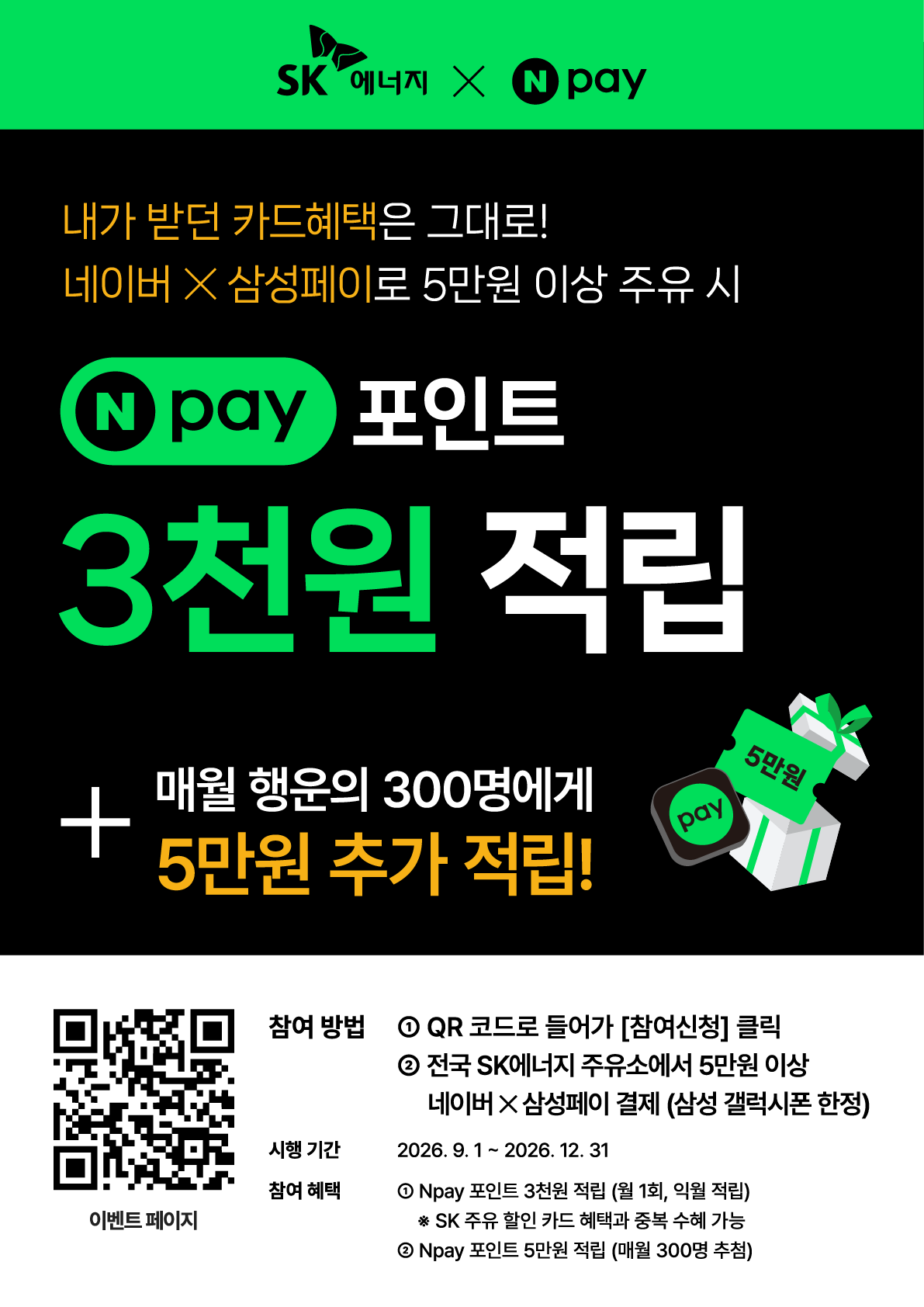 ▲SK주유소 이용 고객 대상 SK에너지·네이버페이 프로모션 포스터 이미지. (사진제공=SK이노베이션)