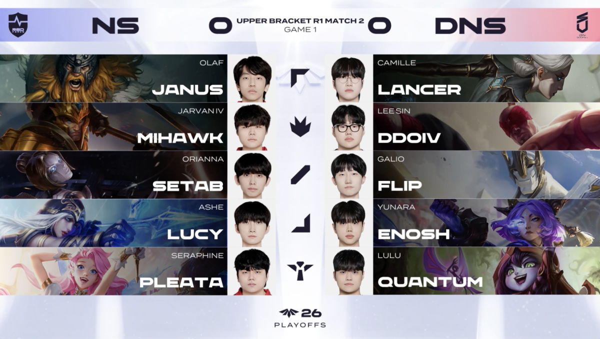 ▲31일 2026 LCK CL NS vs DNS 1세트 밴픽. (출처=네이버 치지직 'LCK CL' 중계 화면 캡처)