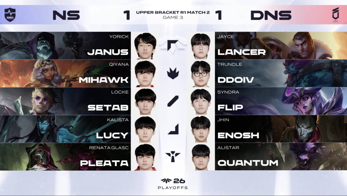 ▲31일 2026 LCK CL NS vs DNS 3세트 밴픽. (출처=네이버 치지직 'LCK CL' 중계 화면 캡처)