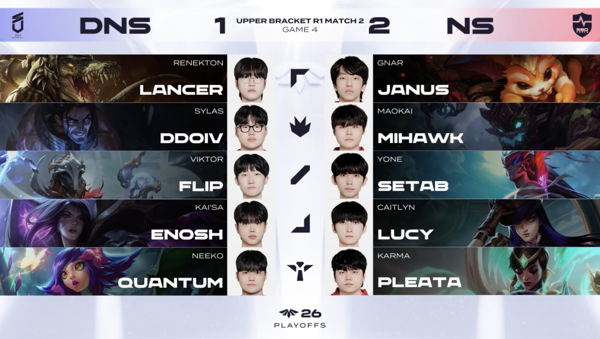 ▲31일 2026 LCK CL NS vs DNS 4세트 밴픽. (출처=네이버 치지직 'LCK CL' 중계 화면 캡처)