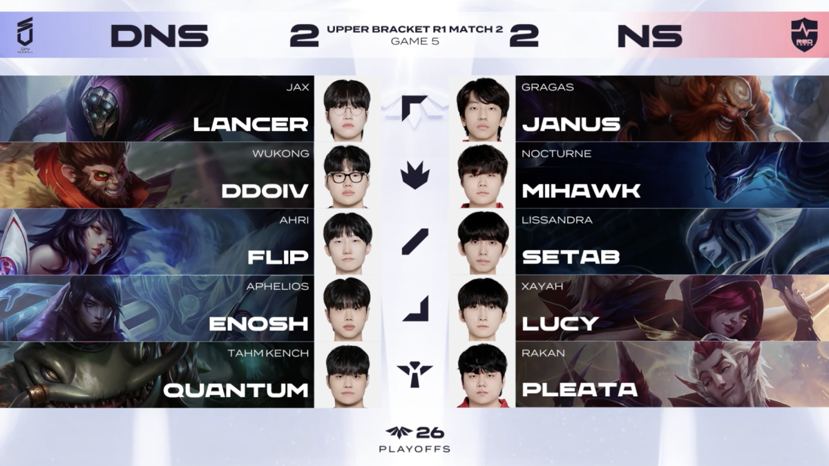 ▲31일 2026 LCK CL NS vs DNS 5세트 밴픽. (출처=네이버 치지직 'LCK CL' 중계 화면 캡처)