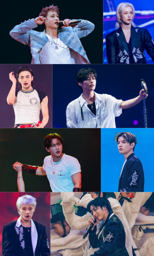 ▲월드투어 'RUN IT' 서울 공연 무대에 오른 스트레이 키즈(사진제공=JYP엔터테인먼트 )