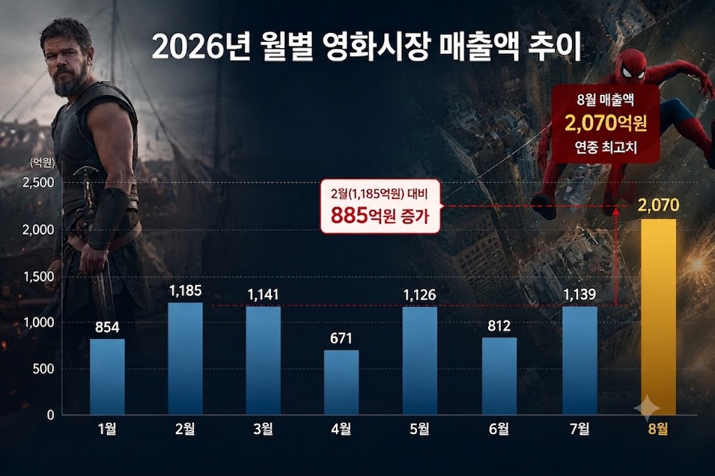 ▲2026년 월별 영화시장 매출액 추이 그래프(챗gpt에 의한 이미지 생성) (자료제공=영화진흥위원회)