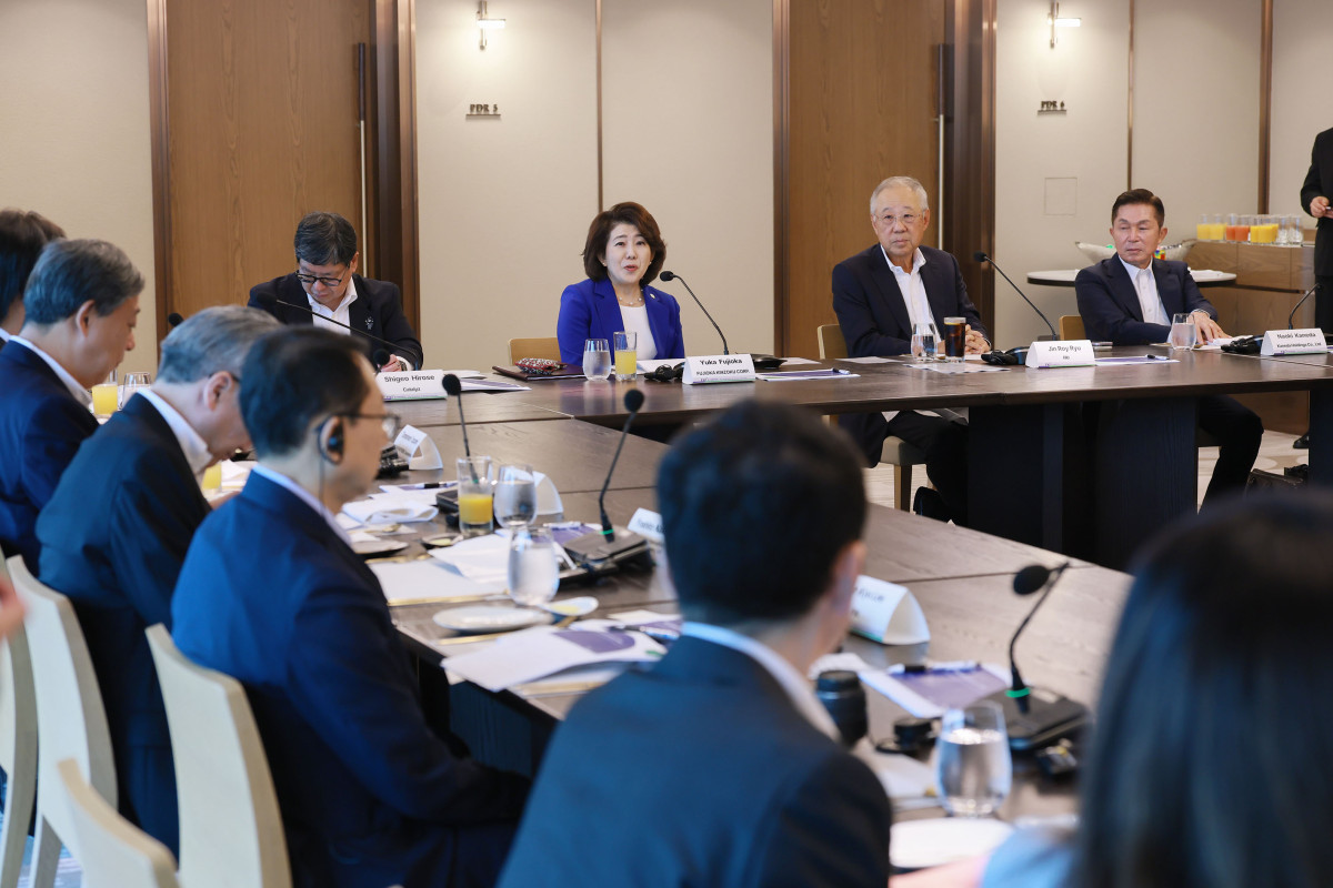 ▲후지오카 유카 단장이 1일 FKI타워에서 열린 '한경협-간사이경제동우회 간담회'에 참석해 인사말을 하고 있다. (한경협)