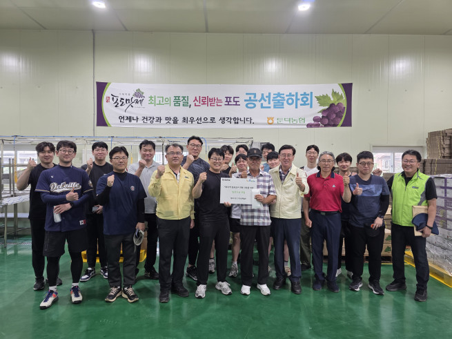 ▲딜로이트 안진 임직원 20여명이 4일 경남 거제시 둔덕면 일대 포도 재배 농가를 찾아 발전기금을 전달하고 수해 복구 지원에 나섰다. (제공=딜로이트 안진)