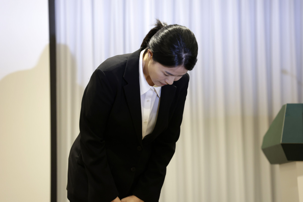 ▲최주희 티빙 대표가 3일 서울 중구 코리아나호텔에서 개인정보 유출 사고와 관련해 공식 사과를 하고 있다. (사진=뉴시스)